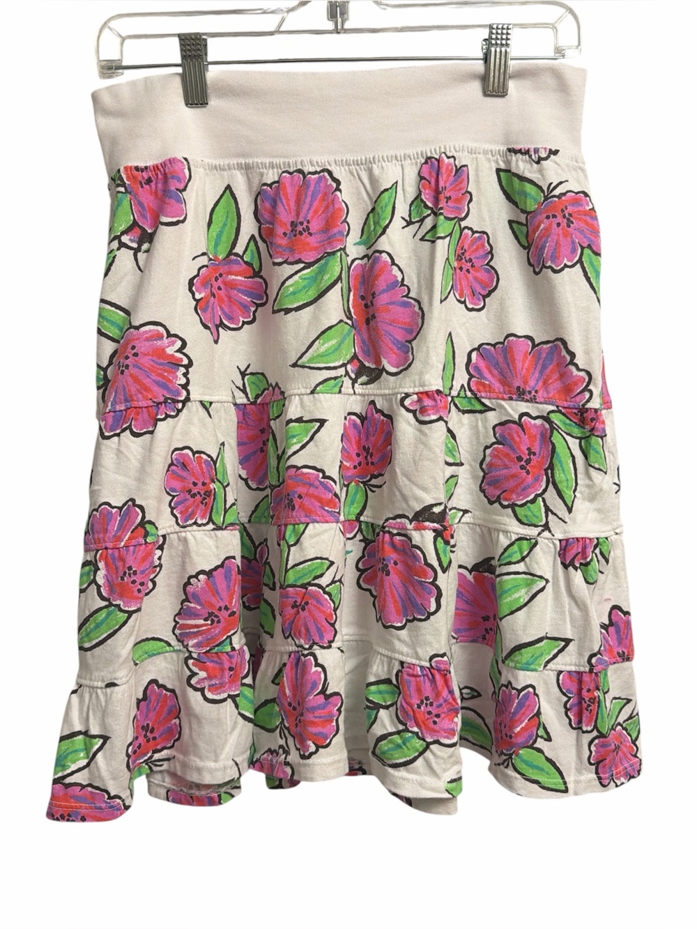 fresh produce Pink Floral Tiered Skirt on Cream